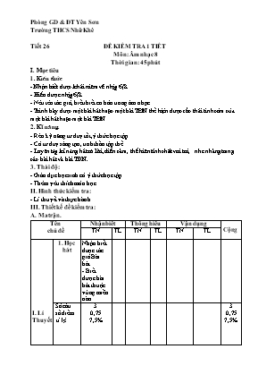 Giáo án Âm nhạc Lớp 8 - Tiết 26 Kiểm tra 1 tiết - Trường THCS Nhữ Khê